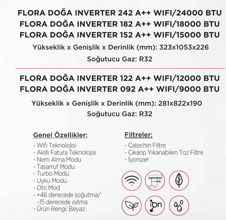 Vestel Flora Doğa Inverter 152 A++ WiFi Klima urun gorseli