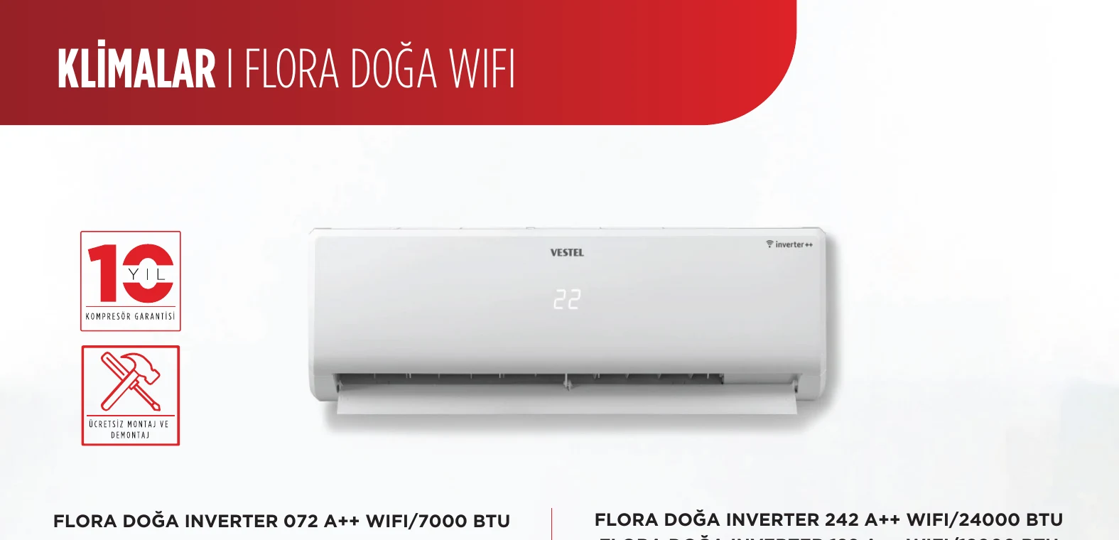 Vestel Flora Doğa Inverter 182 A++ WiFi Klima urun gorseli