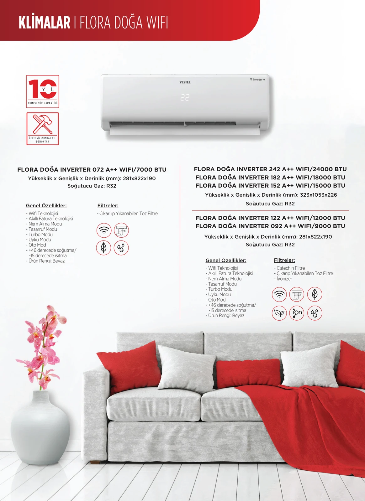 Vestel Flora Doğa Inverter 182 A++ WiFi Klima urun gorseli